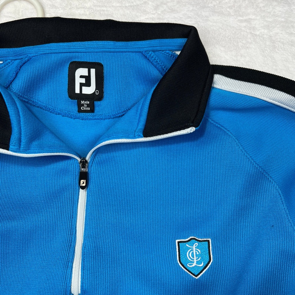 FootJoy Quarter Zip Pullover Mens Large Blue Striped Long Sleeve Golf Sweater